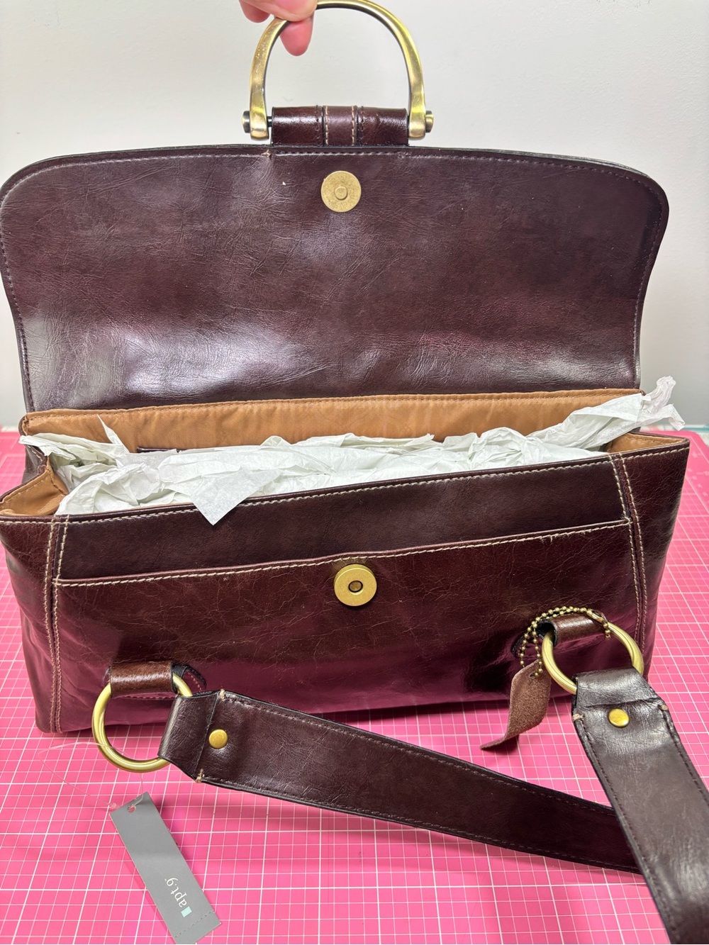 Vintage Y2K APT9 Womens Brown Leather Shoulder Bag Purse Handbag Dbl Handle Tote - Picture 11 of 16